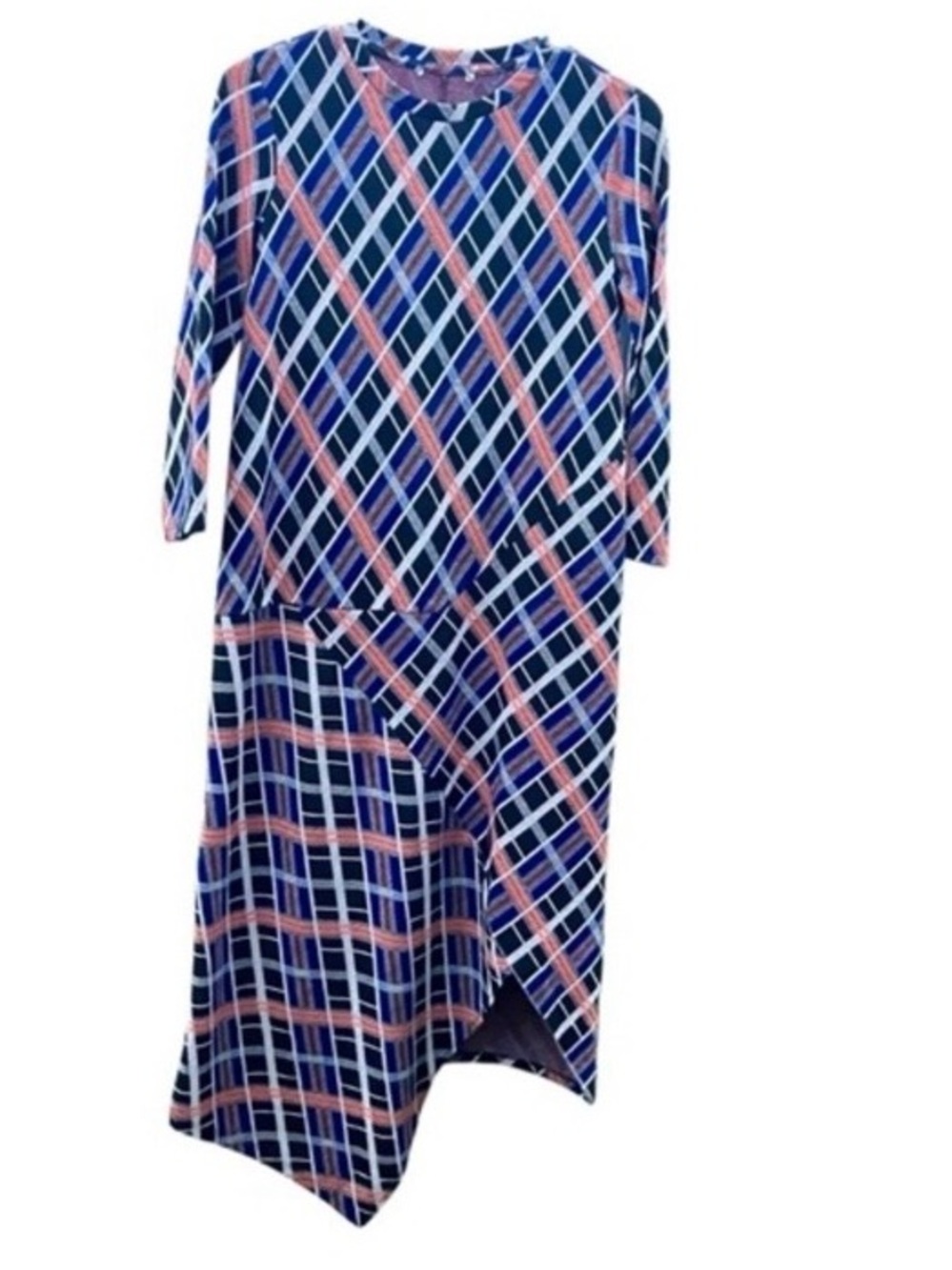 Zara Trafaluc Geometric Plaid Asymmetrical Pull On‎ Retro Style Dress Size L